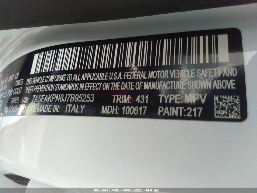 2018 ALFA ROMEO STELVIO SPORT ZASFAKPN8J7B95253