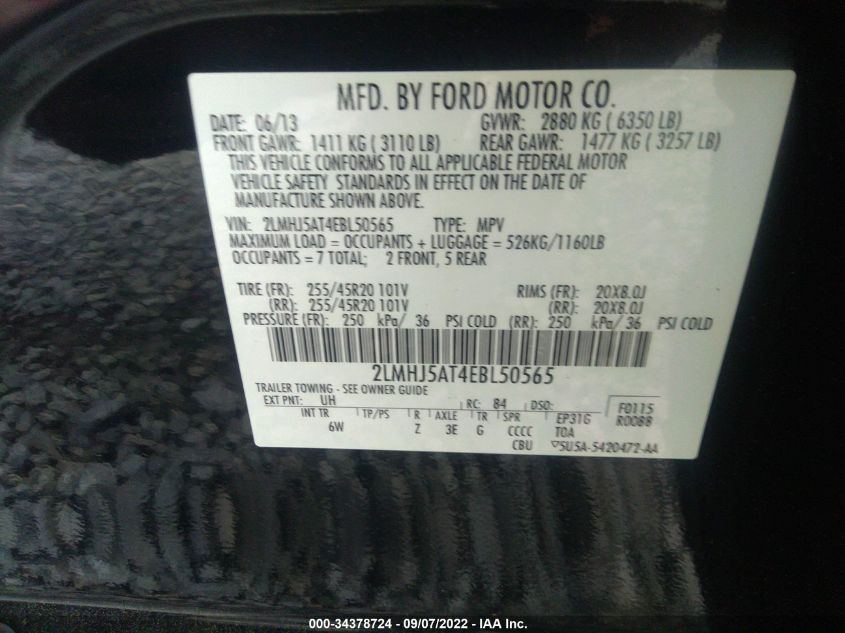 2014 LINCOLN MKT ECOBOOST 2LMHJ5AT4EBL50565