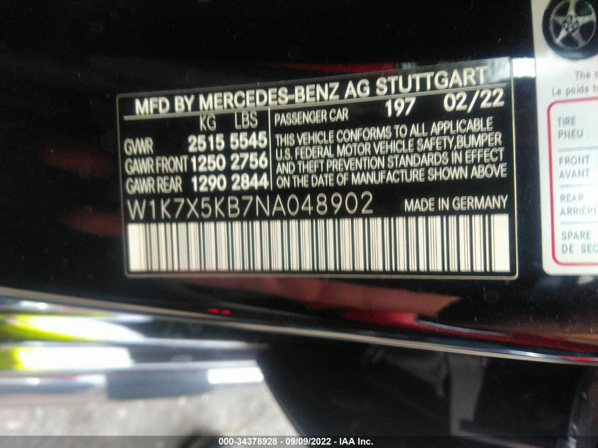 2022 MERCEDES-BENZ AMG GT AMG GT 43 W1K7X5KB7NA048902
