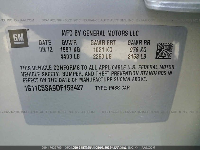 2013 CHEVROLET MALIBU LT 1G11C5SA9DF158427