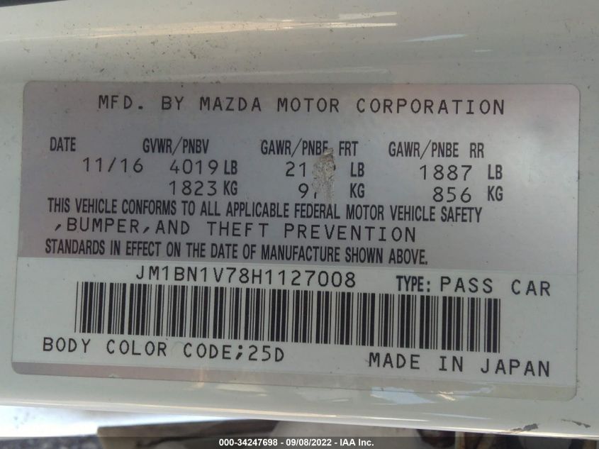 2017 MAZDA MAZDA3 4-DOOR TOURING JM1BN1V78H1127008