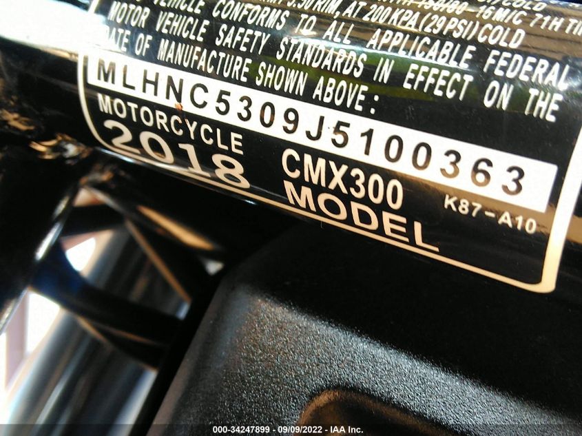 2018 HONDA CMX300 MLHNC5309J5100363