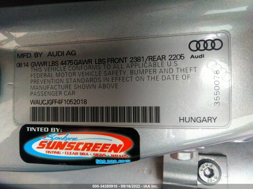 2015 AUDI A3 2.0 TDI PREMIUM PLUS WAUCJGFF4F1052018