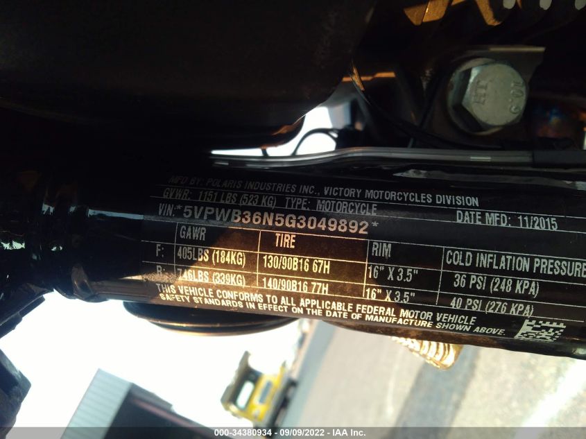 2016 VICTORY MOTORCYCLES HIGH-BALL 5VPWB36N5G3049892