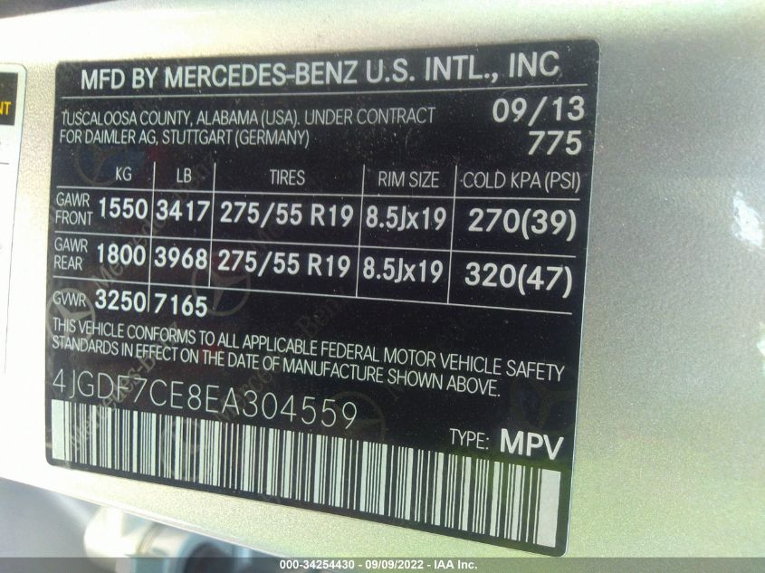 2014 MERCEDES-BENZ GL-CLASS GL 450 4JGDF7CE8EA304559