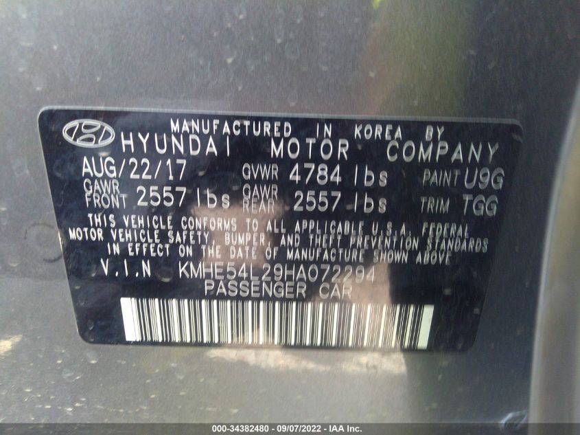 2017 HYUNDAI SONATA PLUG-IN HYBRID LIMITED KMHE54L29HA072294