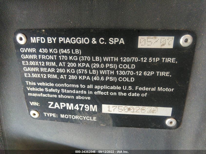 2007 PIAGGIO MP3 ZAPM479M175002629