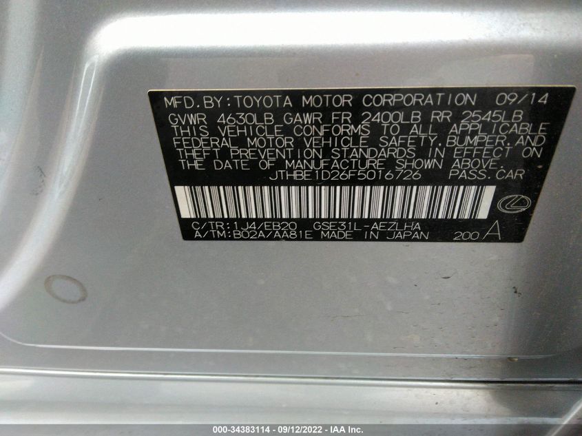 2015 LEXUS IS 350 JTHBE1D26F5016726