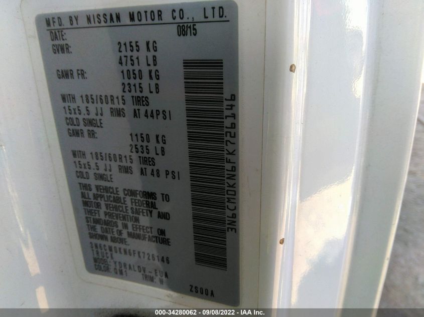 2015 NISSAN NV200 S 3N6CM0KN6FK726146