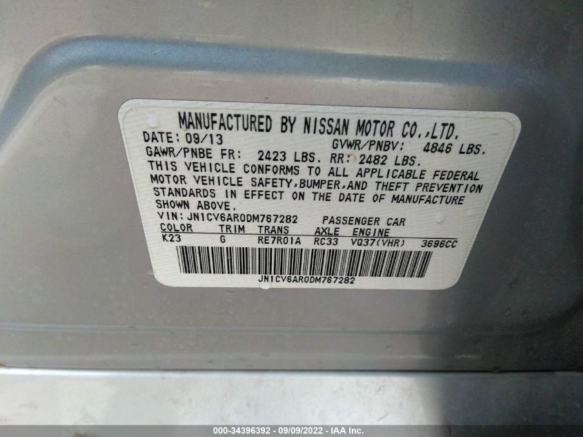 2013 INFINITI G37 SEDAN X JN1CV6AR0DM767282