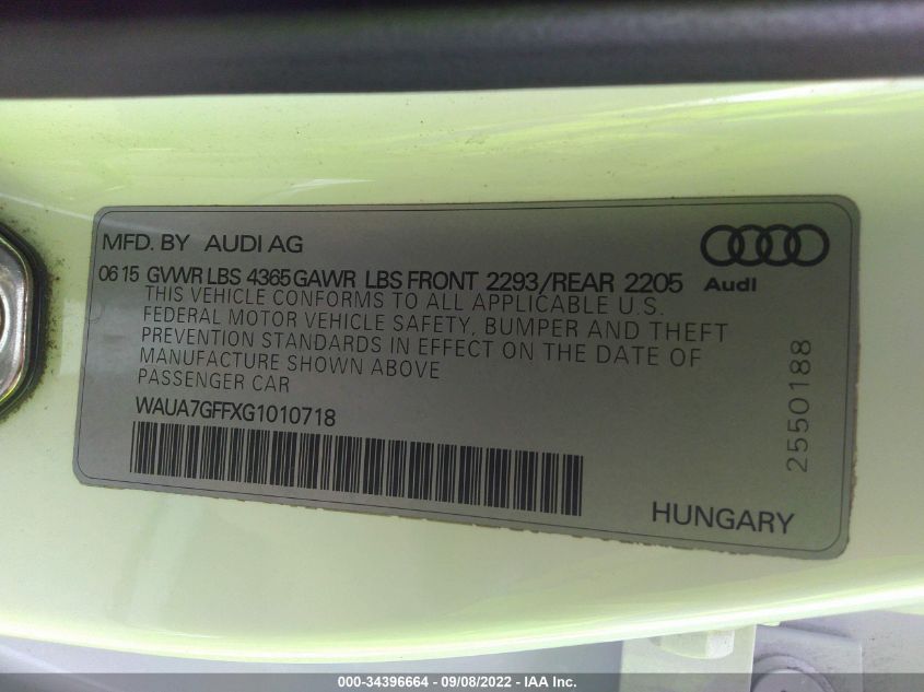 2016 AUDI A3 1.8T PREMIUM WAUA7GFFXG1010718