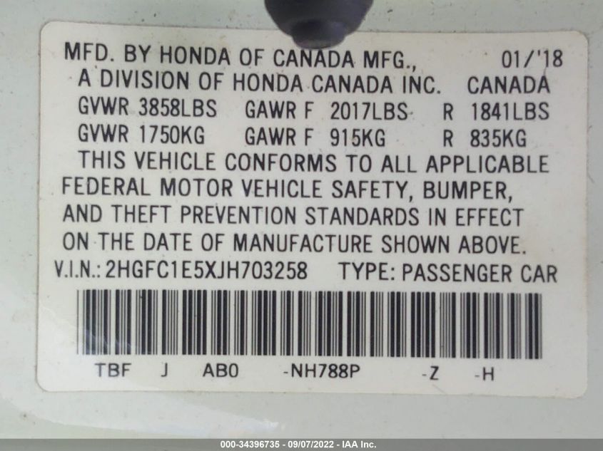 2018 HONDA CIVIC SI SEDAN 2HGFC1E5XJH703258