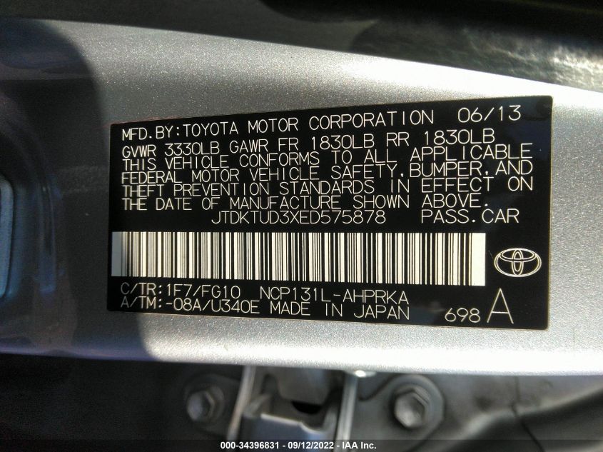 2014 TOYOTA YARIS L/SE/LE JTDKTUD3XED575878