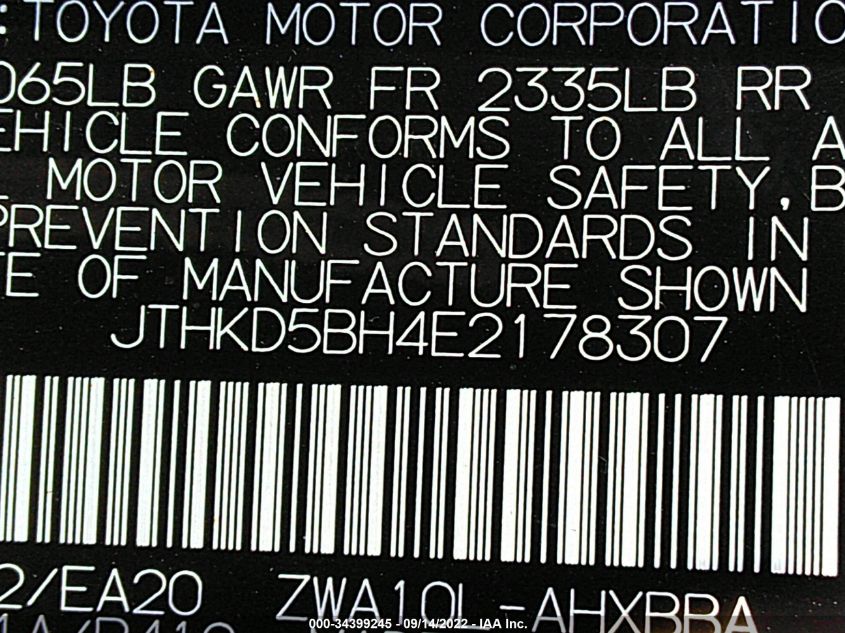 2014 LEXUS CT 200H HYBRID - JTHKD5BH4E2178307
