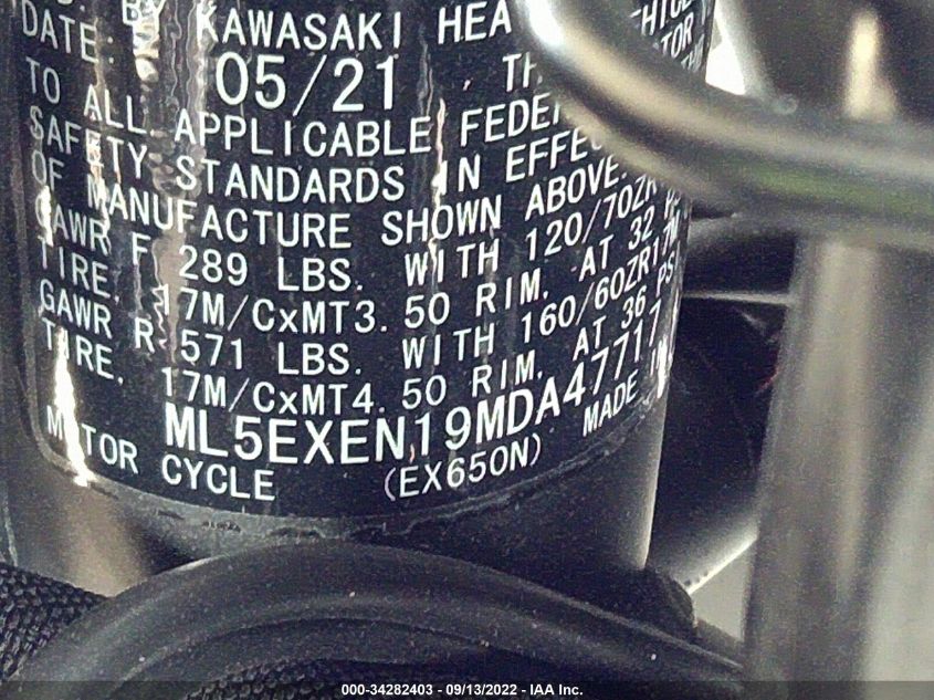 2021 KAWASAKI EX650 N ML5EXEN19MDA47717