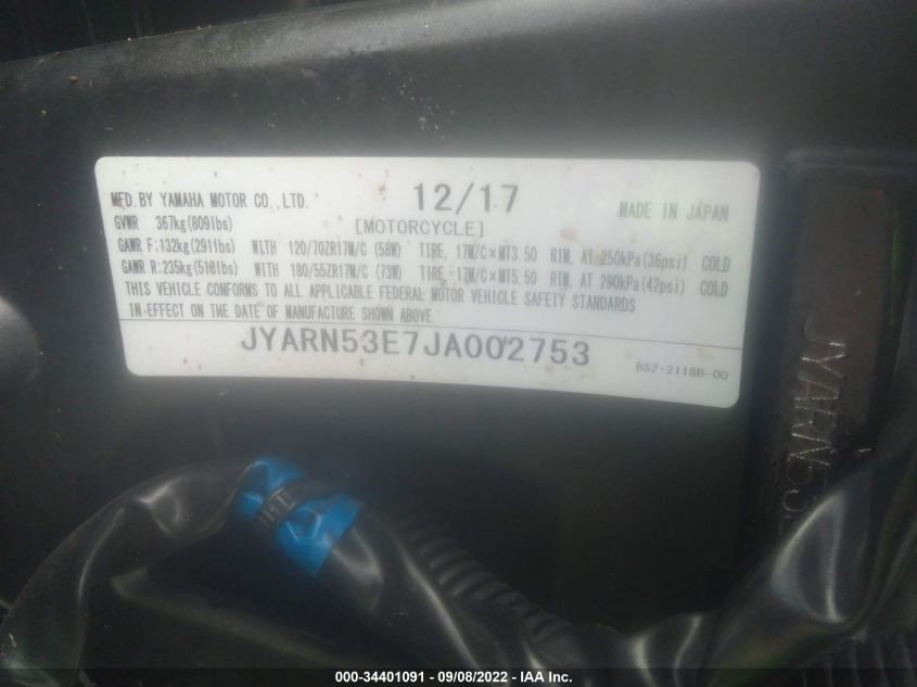 2018 YAMAHA MT09 JYARN53E7JA002753