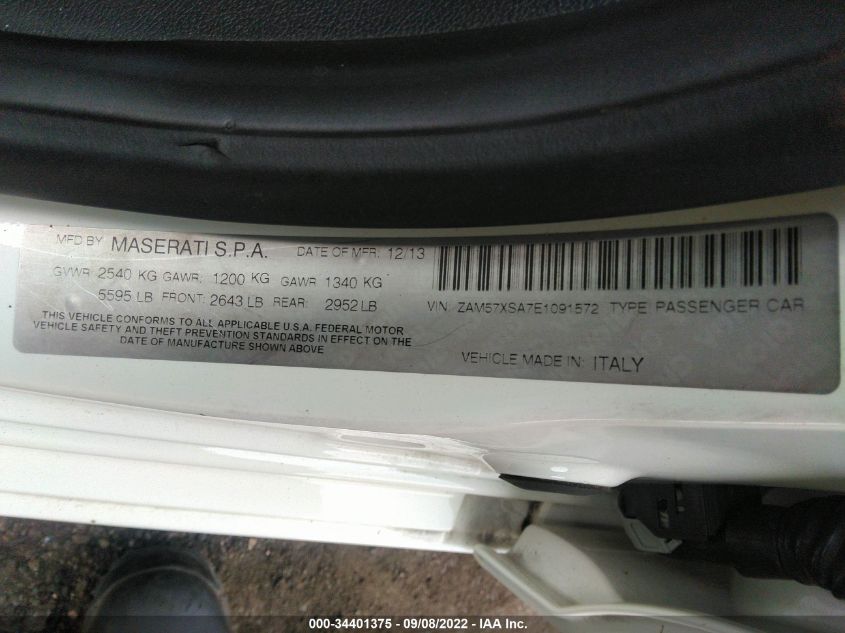 2014 MASERATI GHIBLI ZAM57XSA7E1091572