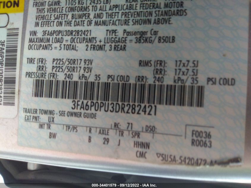 2013 FORD FUSION ENERGI SE LUXURY 3FA6P0PU3DR282421