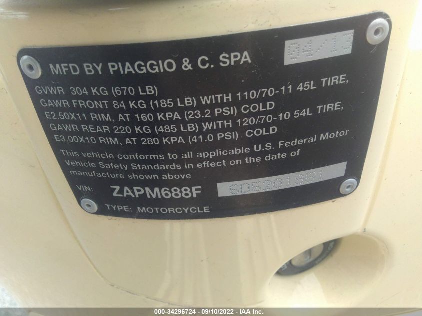 2013 VESPA LX 150IE ZAPM688F6D5201951