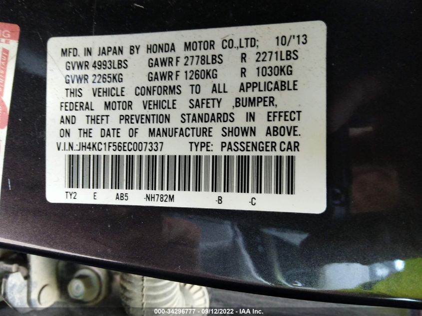2014 ACURA RLX TECH PKG JH4KC1F56EC007337