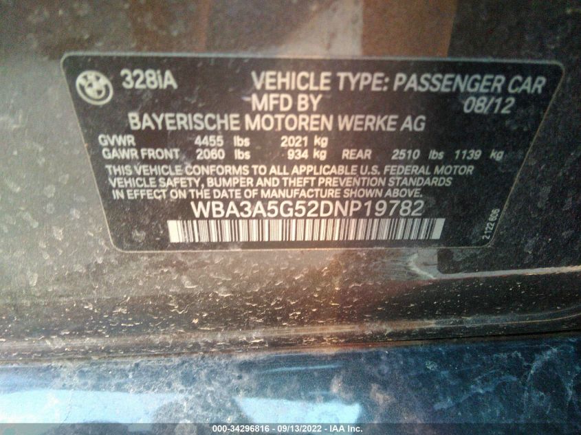 2013 BMW 328 I WBA3A5G52DNP19782