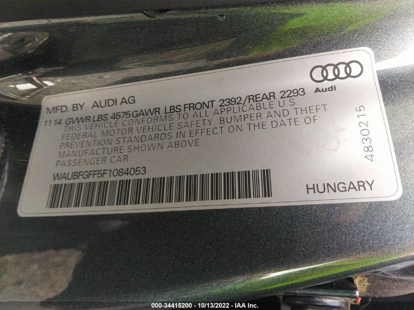 2015 AUDI S3/A3 2.0T PREMIUM WAUBFGFF5F1084053