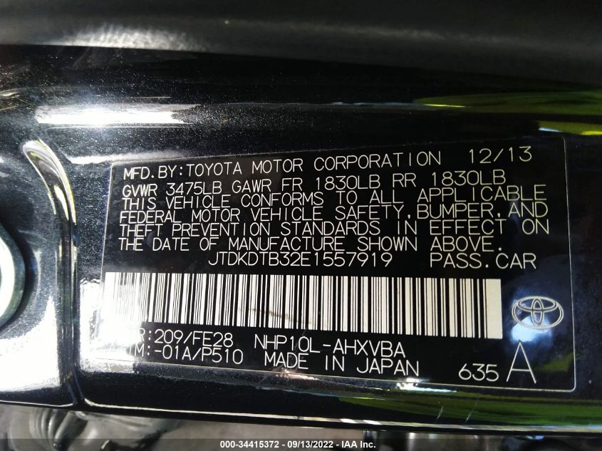 2014 TOYOTA PRIUS C ONE/THREE/TWO/FOUR JTDKDTB32E1557919