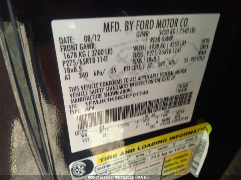 2013 FORD EXPEDITION EL LIMITED 1FMJK1K56DEF01749