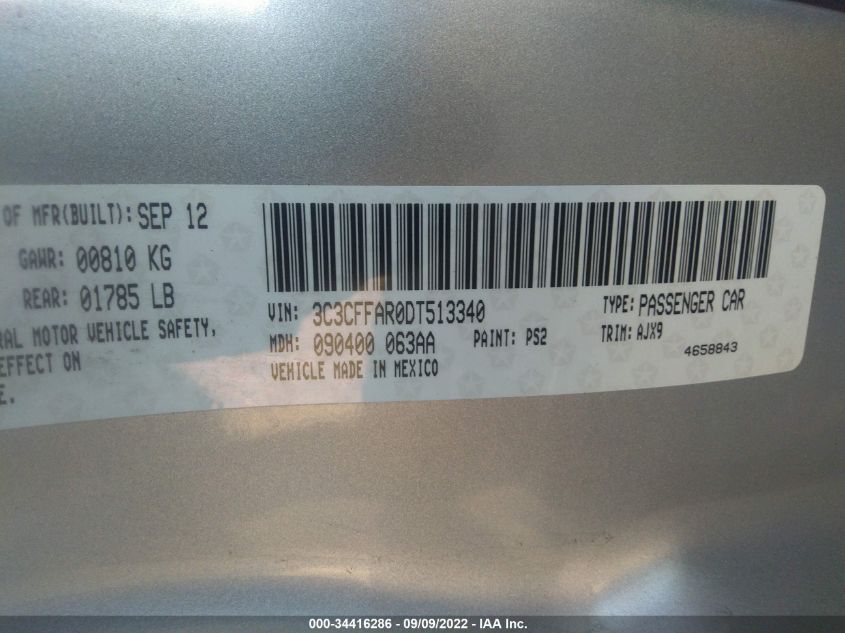 2013 FIAT 500 POP 3C3CFFAR0DT513340