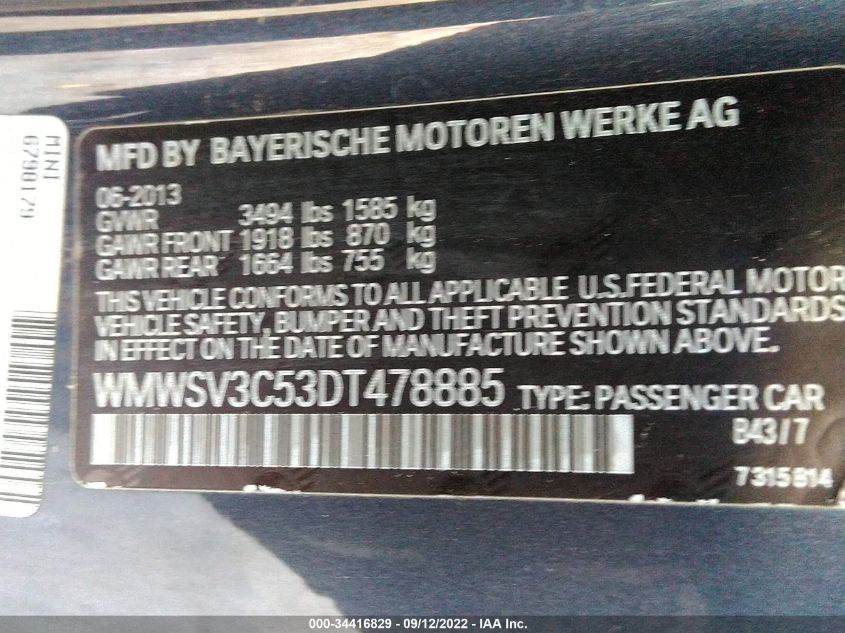 2013 MINI COOPER HARDTOP S WMWSV3C53DT478885