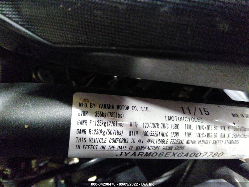2016 YAMAHA FZ07 JYARM06EXGA007780
