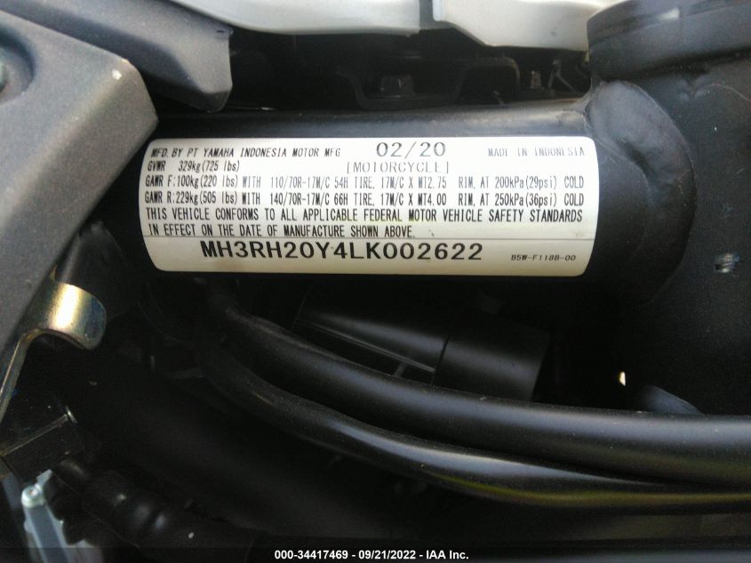 2020 YAMAHA MT-03 MH3RH20Y4LK002622