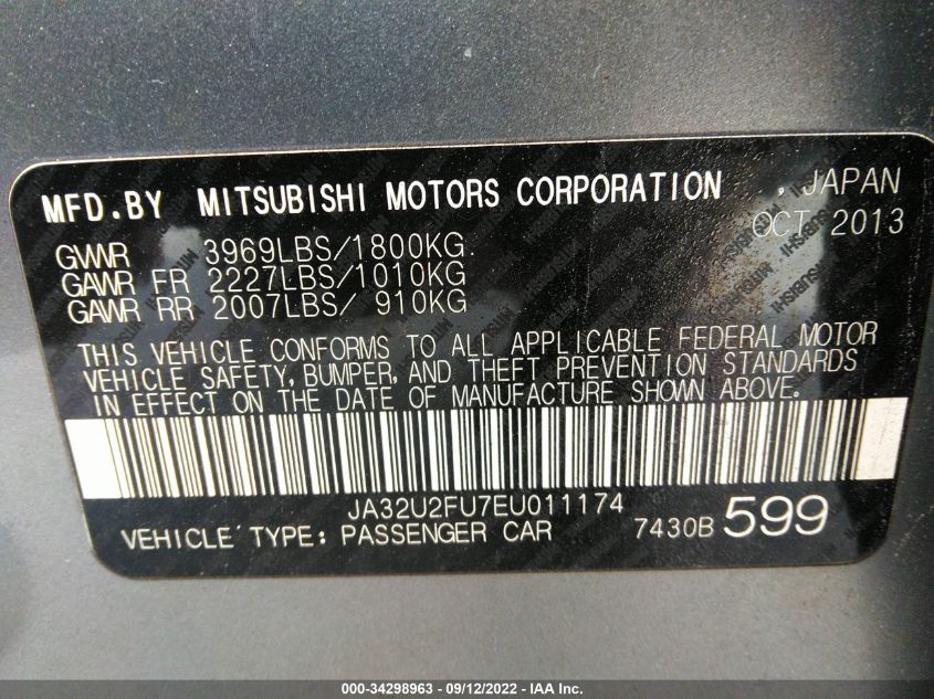 2014 MITSUBISHI LANCER ES JA32U2FU7EU011174