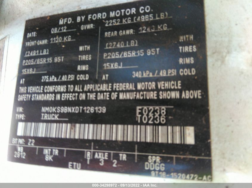 2013 FORD TRANSIT CONNECT WAGON XLT NM0KS9BNXDT126139