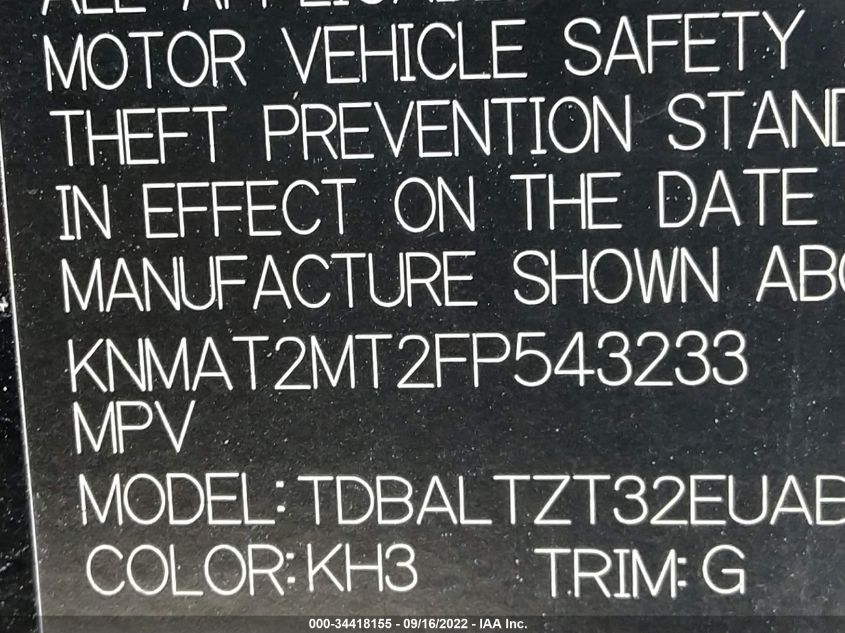 2015 NISSAN ROGUE SV KNMAT2MT2FP543233