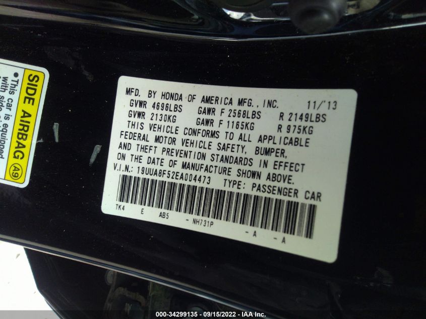 2014 ACURA TL TECH 19UUA8F52EA004473