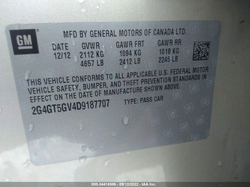 2013 BUICK REGAL TURBO PREMIUM 2 2G4GT5GV4D9187707