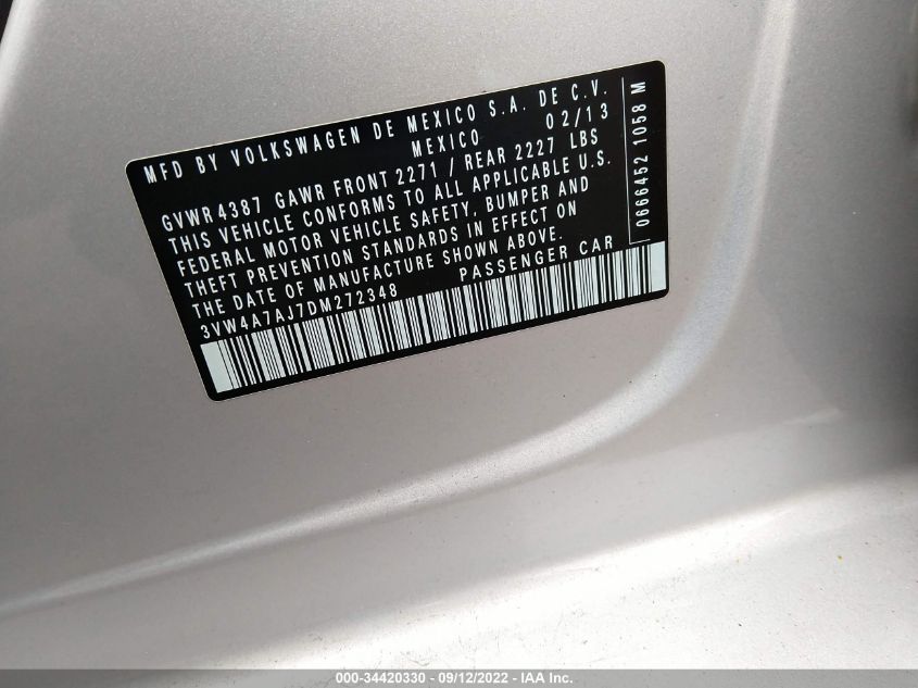 2013 VOLKSWAGEN GLI AUTOBAHN 3VW4A7AJ7DM272348