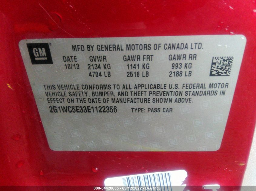2014 CHEVROLET IMPALA LIMITED LTZ 2G1WC5E33E1122356