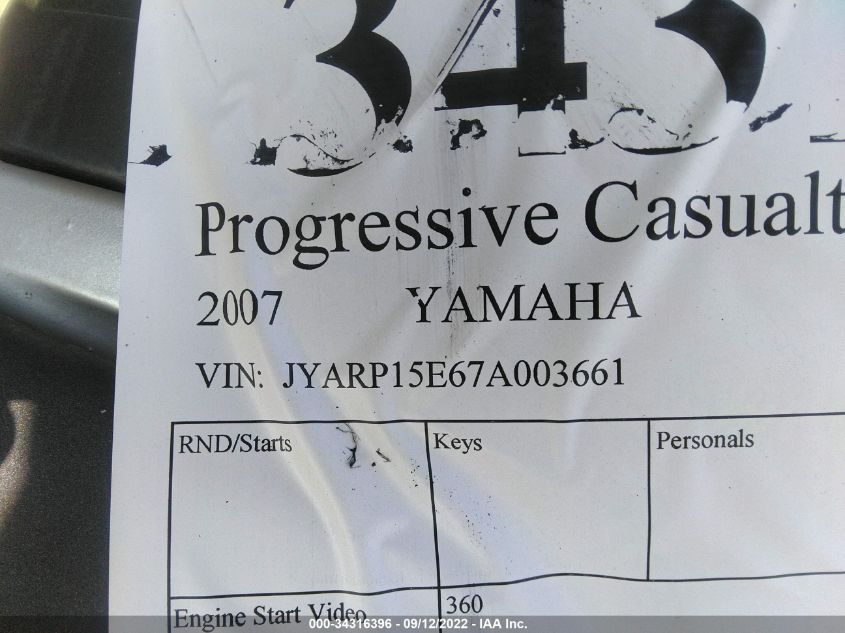 2007 YAMAHA FJR1300 JYARP15E67A003661