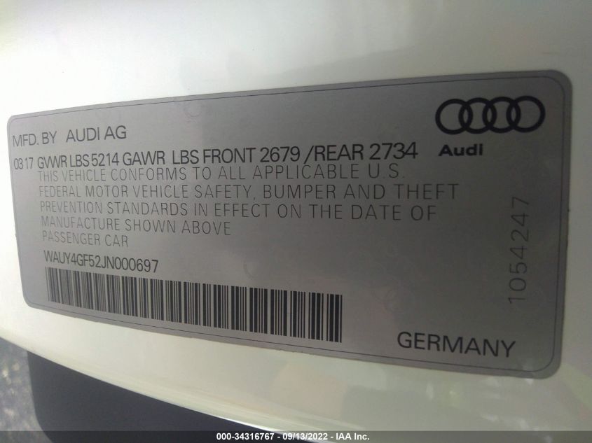 2018 AUDI S5 CABRIOLET PREMIUM PLUS WAUY4GF52JN000697