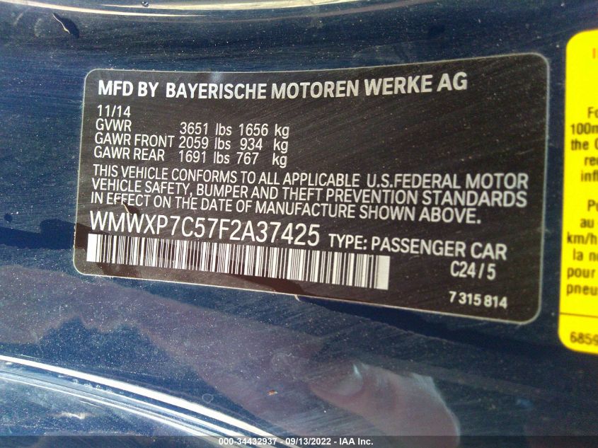 2015 MINI COOPER HARDTOP S WMWXP7C57F2A37425