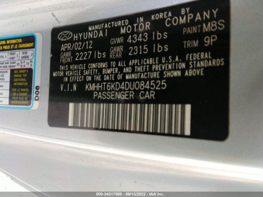 2013 HYUNDAI GENESIS COUPE 2.0T KMHHT6KD4DU084525