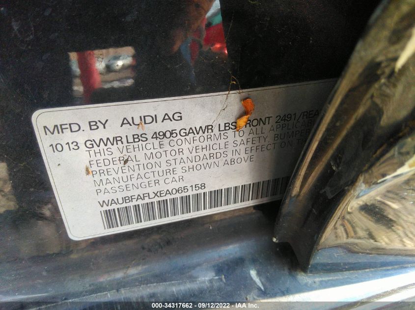 2014 AUDI A4 PREMIUM WAUBFAFLXEA065158