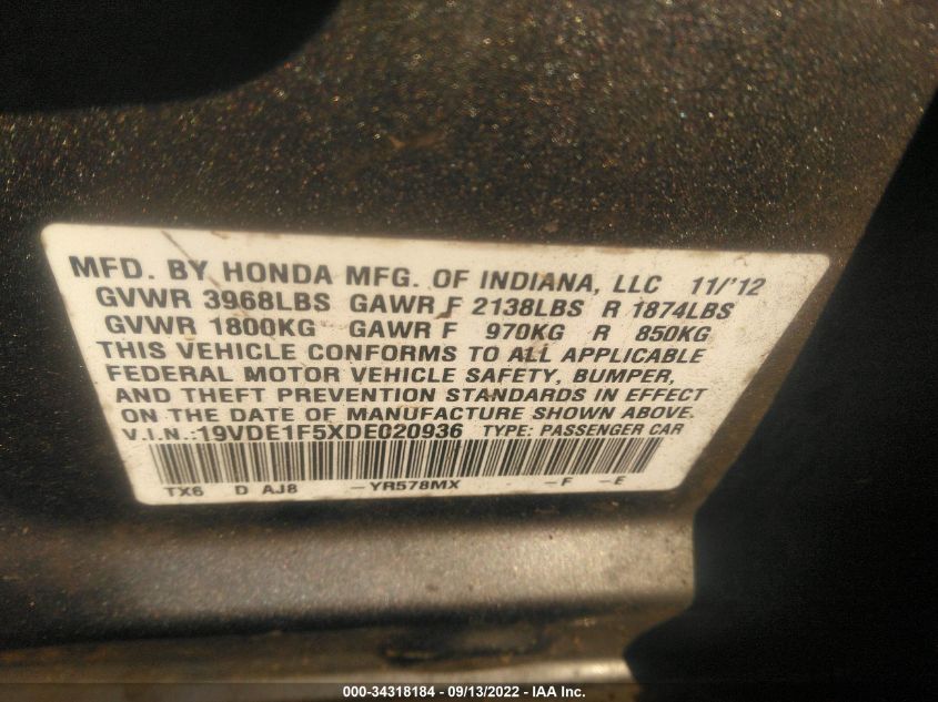 2013 ACURA ILX 20 PREMIUM 19VDE1F5XDE020936