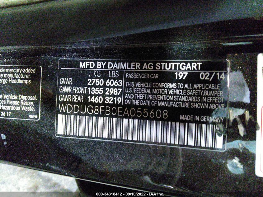 2014 MERCEDES-BENZ S-CLASS S 550 00DUG8FB0EA055608