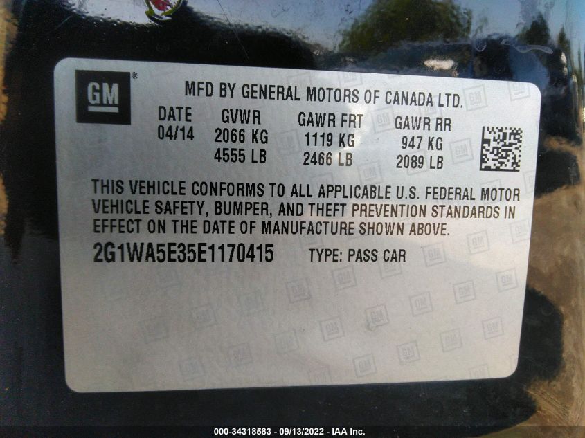 2014 CHEVROLET IMPALA LIMITED LS 2G1WA5E35E1170415