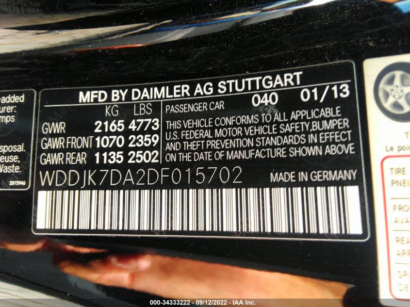 2013 MERCEDES-BENZ SL-CLASS SL 550 WDDJK7DA2DF015702