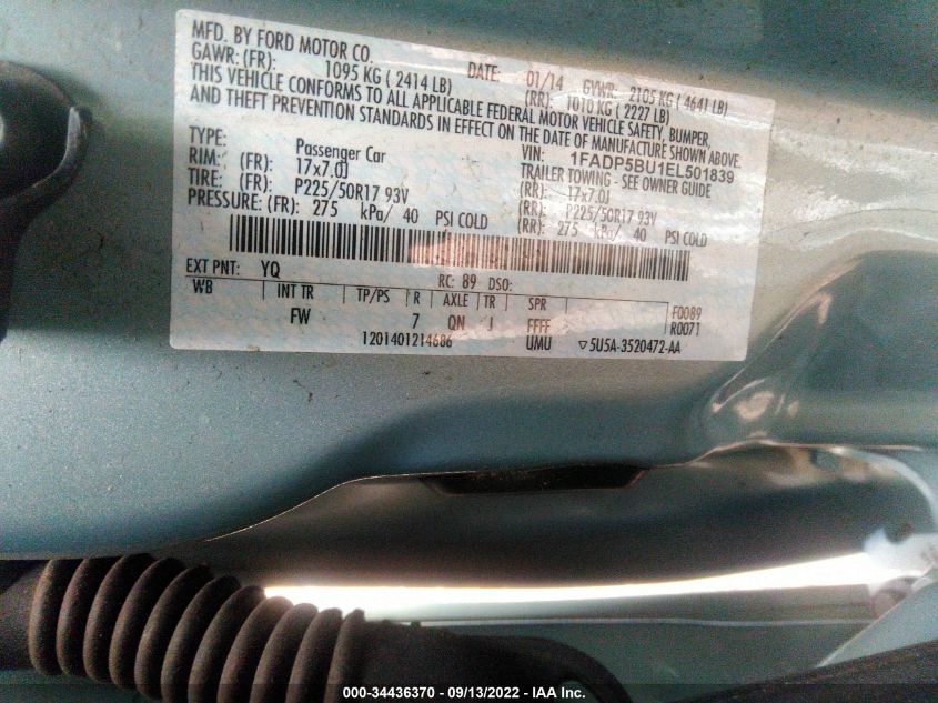 2014 FORD C-MAX HYBRID SEL 1FADP5BU1EL501839