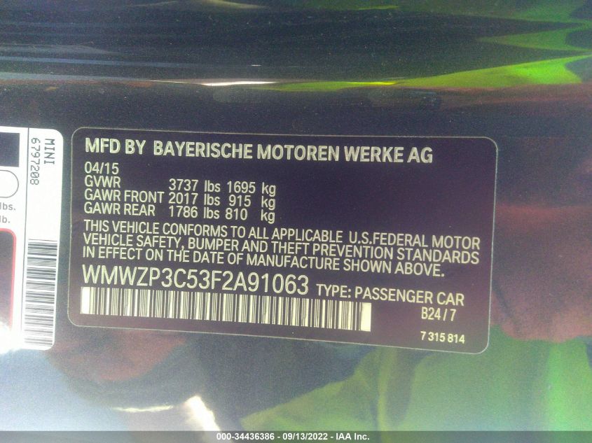 2015 MINI COOPER CONVERTIBLE S WMWZP3C53F2A91063